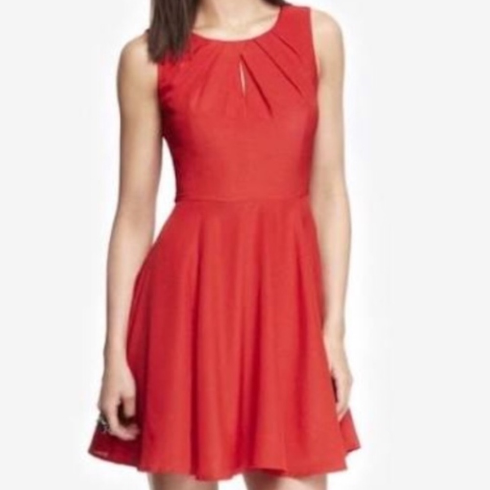 Express Flared Keyhole Neck Red Dress